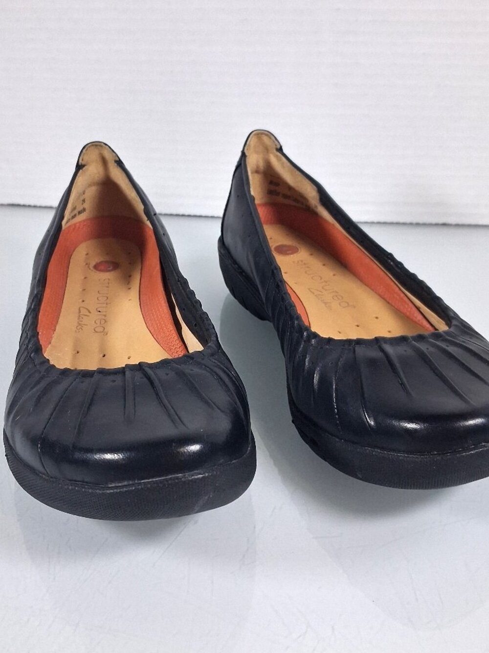 CLARKS Unstructured Un Beam Ballet Flats Size 6 Black UN Pleated Slip On Shoes